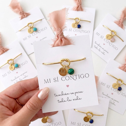 Pulsera Damas de honor Inicial + Piedra de Nacimiento