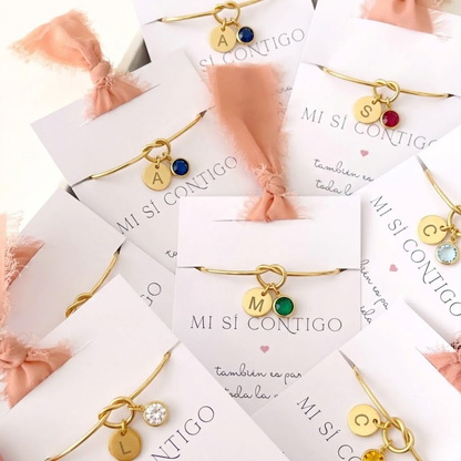 Pulsera Damas de honor Inicial + Piedra de Nacimiento