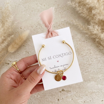 Pulsera Damas de honor Inicial + Piedra de Nacimiento